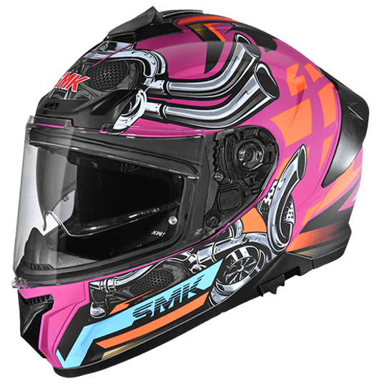 SMK TYPHOON MOTORHEAD Full Face Helmet (GL976) Gloss Pink Orange Grey